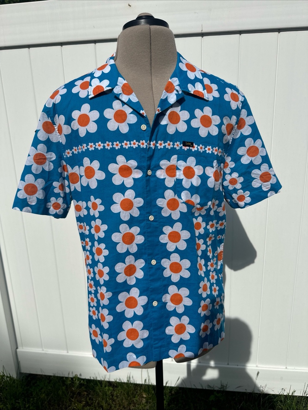 LEE 101 RESORT SHIRT ORANGE Blue CRUSH Men’s M 100% Cotton Vintage Style Flowers